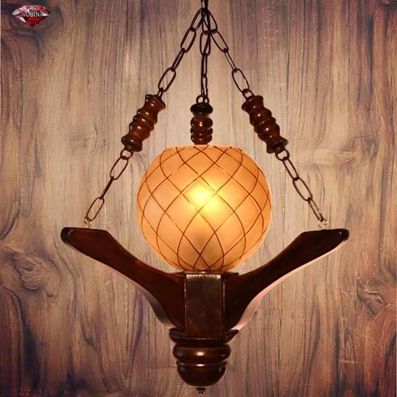 لوستر چوبی طرح فانوسی تک شاخه